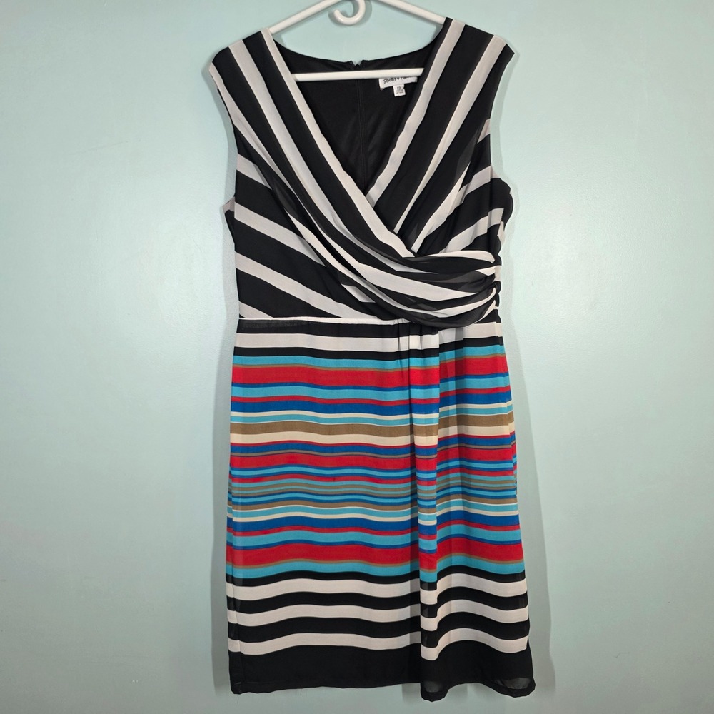 Shelby & Palmer Women Striped Sheath Dress Sleeveless Multi-Color Size 12 V-Neck